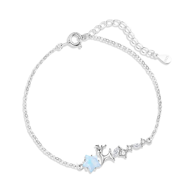 Yilu You Sterling Silver 925 Bracelet Women's Fashion All-Match Star Glass Stone Bracelet Christmas Elk Bracelet