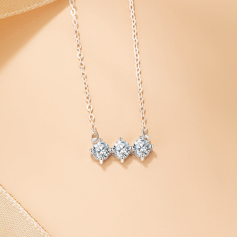 Star Sterling Silver 925 Necklace Female Niche Design Light Luxury round Zircon Clavicle Chain Ins Style Meteor Shower Pendant