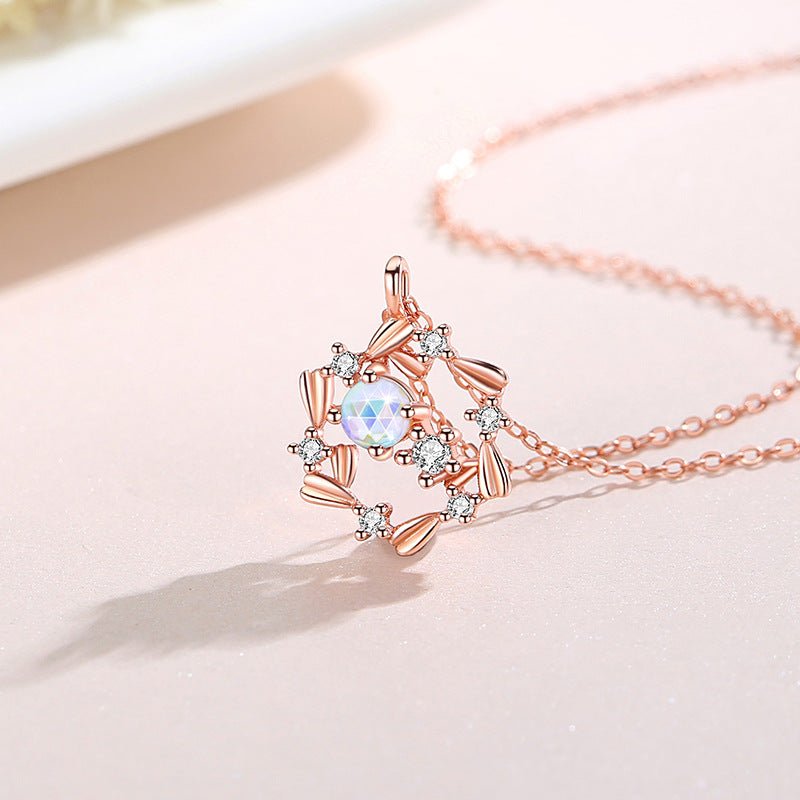 Lucky Garland Sterling Silver 925 Necklace Female Niche Design Light Luxury Zircon Clavicle Chain Ins Style Glazed Stone Pendant