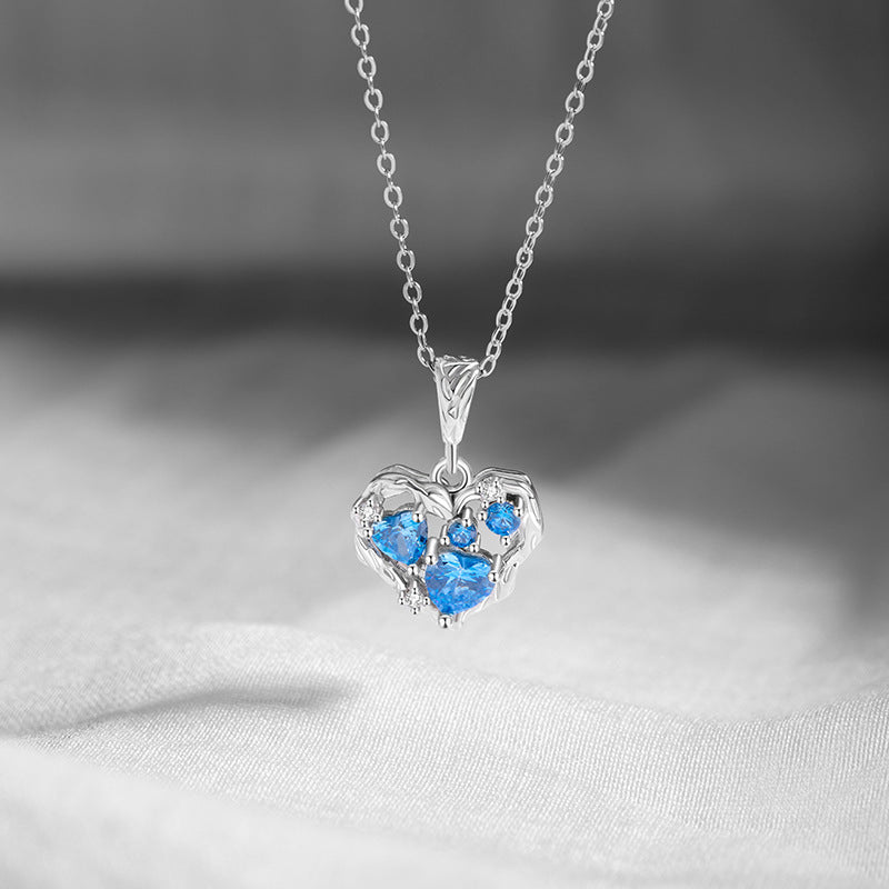 S925 Sterling Silver Ocean Heart Necklace Female Niche Zircon Clavicle Chain Ins Style Love Pendant Jewelry Set