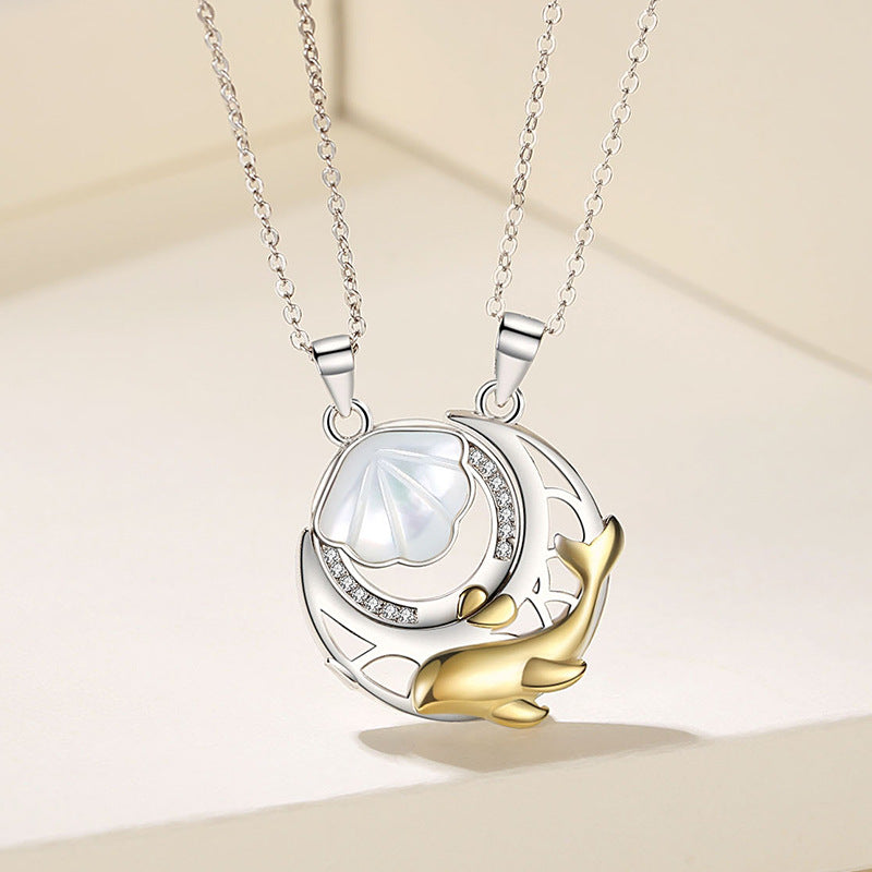 Original Design Shell Couple Necklace Sterling Silver Lifetime Clavicle Chain Whale This Life Has You Japanese and Korean Style Hair Generation
