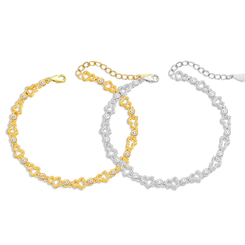 Fu Lu Double Full Sterling Silver 925 Bracelet Women's Fashion Versatile Zircon Bracelet Ins Style Gourd High-Grade Bracelet