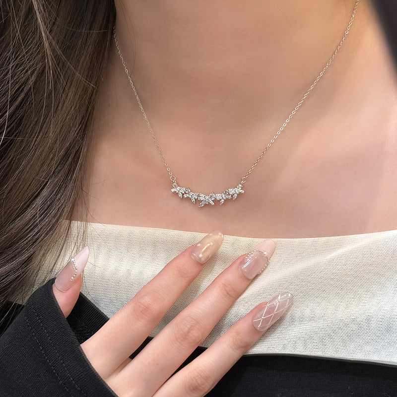 Wisteria Flower Pure Silver 999 Necklace Female Niche Design Light Luxury Flower Clavicle Chain Ins Style Smile Zircon Pendant