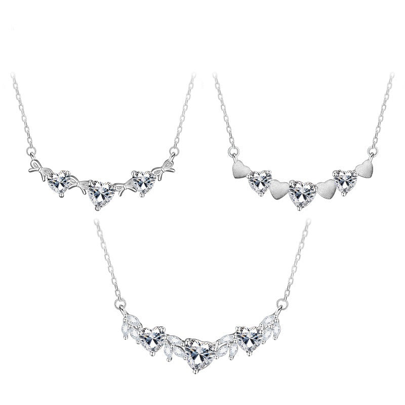 Popular S925 Sterling Silver Necklace for Women Niche Design Lovely Color-Changing Zircon Clavicle Chain Light Luxury Valentine's Day Gift for Women