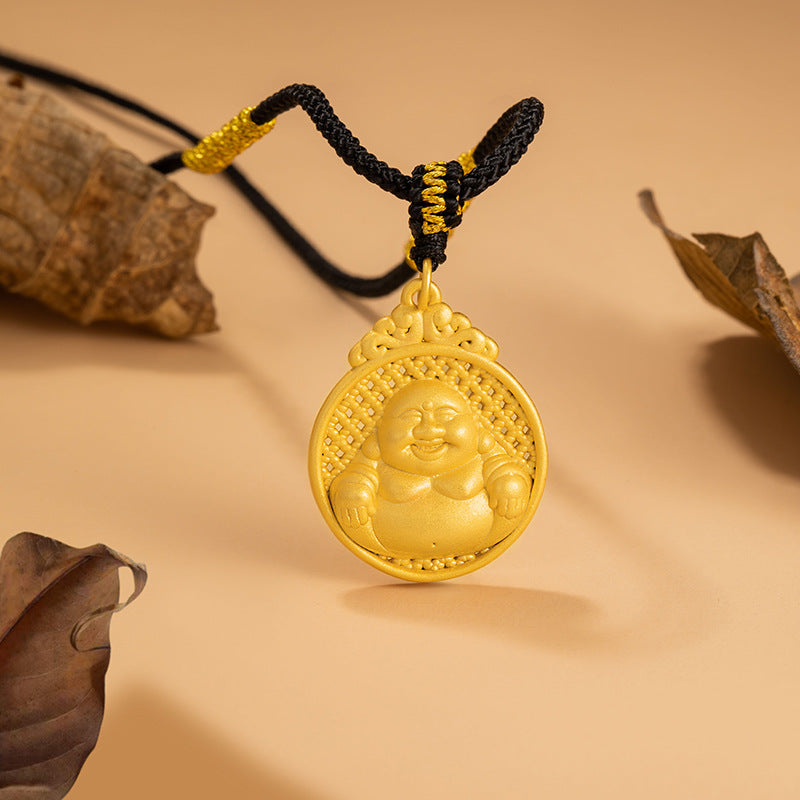 Happy Maitreya Buddha Pure Silver 999 Necklace New Chinese National Fashion Smiling Buddha Woven Necklace Ins Style Auspicious Cloud Buddha Pendant