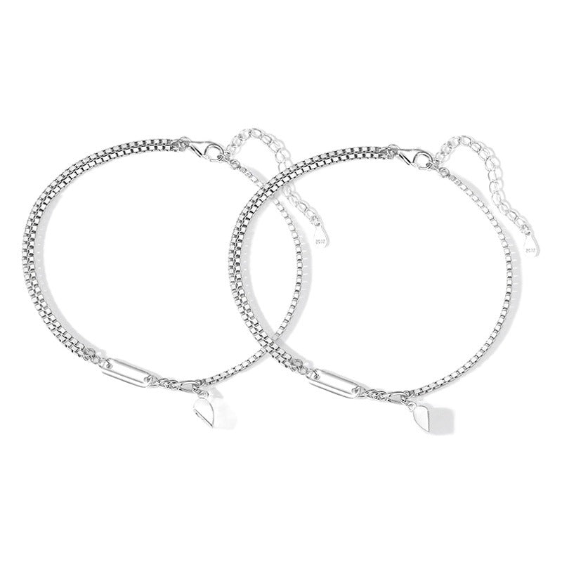Lovely Sterling Silver 925 Couple Magnetic Bracelet Niche Design Light Luxury Chain Bracelet Ins Style Square Brand Bracelet
