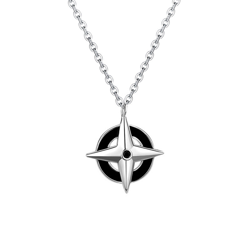 Cross Sterling Silver 925 Necklace Men's Niche Design Light Luxury Hip Hop Clavicle Chain Ins High-Grade Star Pendant