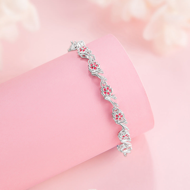 Sansheng Sanshi Shili Peach Blossom Pure Silver 999 Bracelet Female Light Luxury High-Grade Flower Bracelet Ins Style Cherry Blossom Bracelet