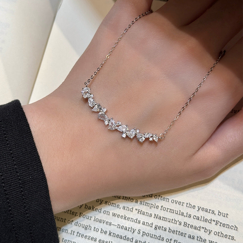 Wisteria Flower Pure Silver 999 Necklace Female Niche Design Light Luxury Flower Clavicle Chain Ins Style Smile Zircon Pendant