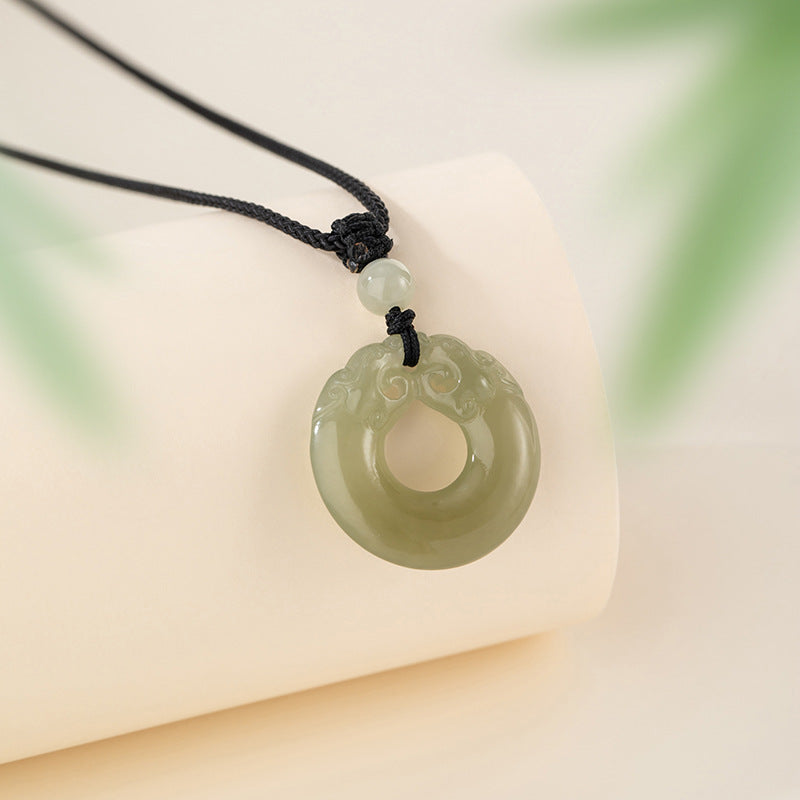 Halskette aus 925er Sterlingsilber und Hetian-Jade – geflochtenes Detail