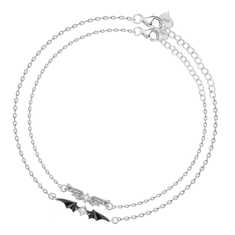 S925 Sterling Silver Angel and Devil Couple Bracelet Niche Design Fine Bracelet for Male Girlfriend Valentine's Day Gift