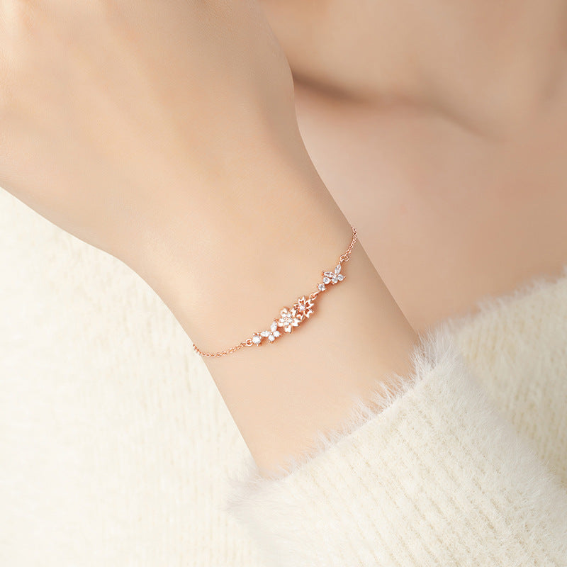 Armband aus 925er Sterlingsilber – Kirschblüte und Pfirsichblüte und Zirkonia-Akzente