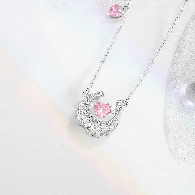 Lovely Sterling Silver 925 Necklace Female Niche Design Light Luxury Moon Zircon Clavicle Chain Ins Style Star Pendant