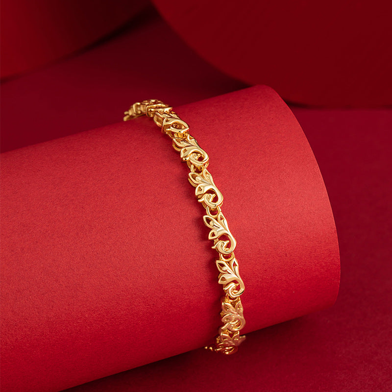 Phoenix Pure Silver 999 Bracelet Women's Fashion Versatile Hollow Bracelet New Chinese Ins Style Phoenix Tail Bracelet