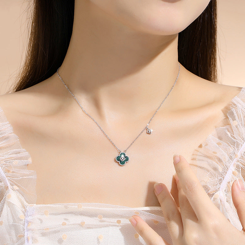Lucky Clover Sterling Silver 925 Necklace Female Niche Design Light Luxury Peacock Clavicle Chain Ins Flower Pendant