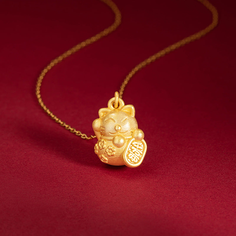 Lucky Cat Pure Silver 999 Necklace Female Niche Design Light Luxury Ruyi Clavicle Chain Ins Wind Bell Pendant
