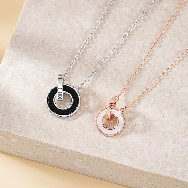 Ring Buckle Sterling Silver 925 Couple Necklace Men and Women Niche Design Light Luxury Ins Mobius Ring Clavicle Chain