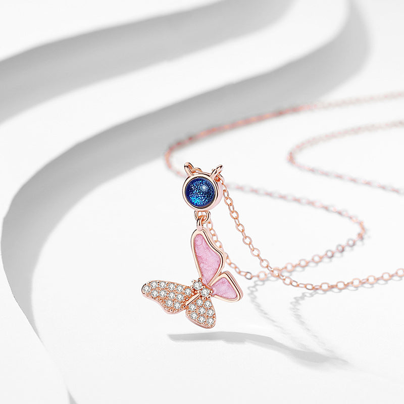 Original Design Butterfly Necklace Female 925 Silver Mori Fashion Niche Glaze Clavicle Chain Ins Cute Jewelry Delivery