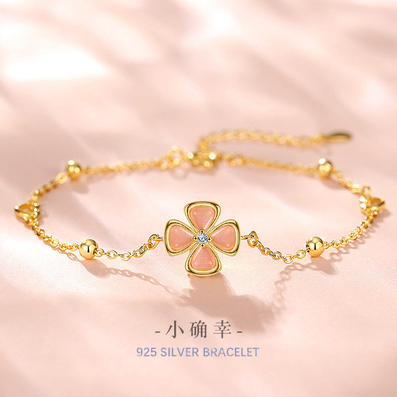 Armband aus 925er Sterlingsilber – Kleeblatt und Opal