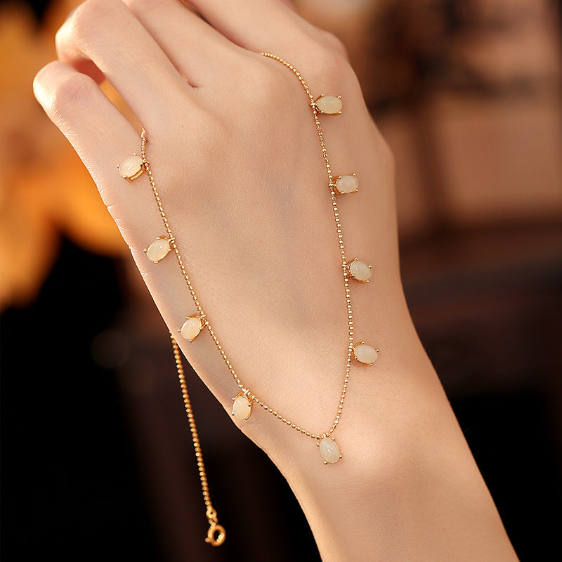 National Style Starry Sky Hetian Jade Clavicle Chain S925 Sterling Silver Necklace Female Gentle Temperament All-Match Girl Jewelry