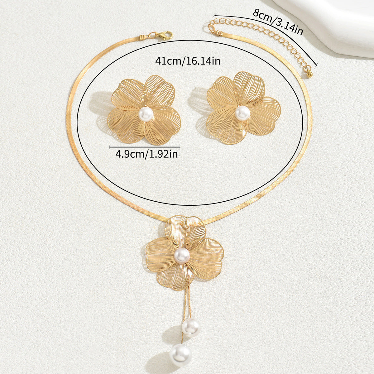 Pleated Flower and Pearl-Effect Lariat Jewelry — product image 5