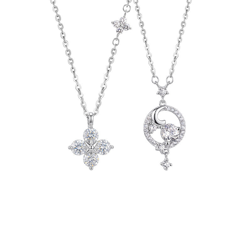 S925 Sterling Silver Necklace Female UV Photosensitive Color-Changing Clover Star Moon Pendant Creative Surprise Gift Clavicle Chain