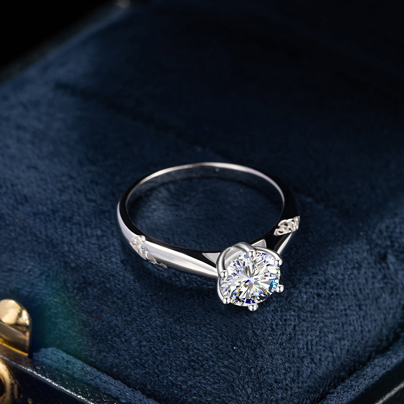 Sterling Silver 925 Diamond Ring Women's Simple High-Grade Moissanite Ring D Color 1 Karat Classic 6 Wedding Ring
