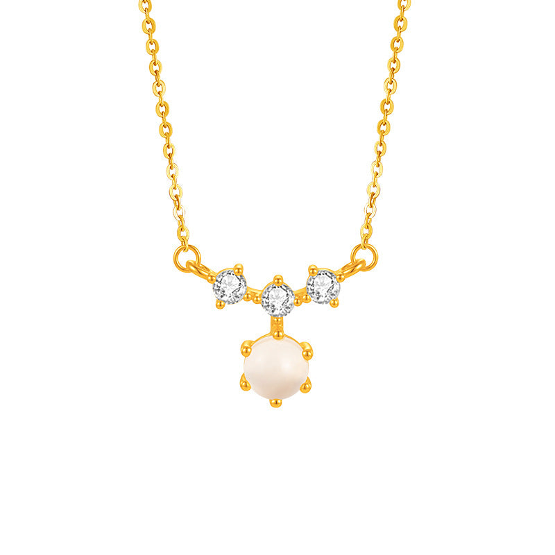 Natural White Chalcedony S925 Sterling Silver Necklace Women's Light Luxury Niche Clavicle Chain Silver Jewelry Live Delivery One-Piece Delivery