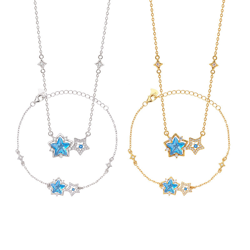 S925 Sterling Silver Necklace Bracelet Set Light Luxury Design Star Gift for Girlfriend Holiday Personalized Student Jewelry