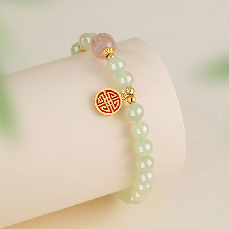 Fu Brand Sterling Silver 925 Hetian Jade Bracelet Female New Chinese National Fashion Strawberry Crystal Bracelet Ins Style Lucky Beads Bracelet