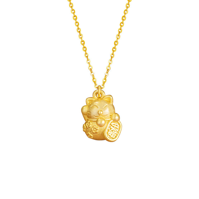 Lucky Cat Pure Silver 999 Necklace Female Niche Design Light Luxury Ruyi Clavicle Chain Ins Wind Bell Pendant
