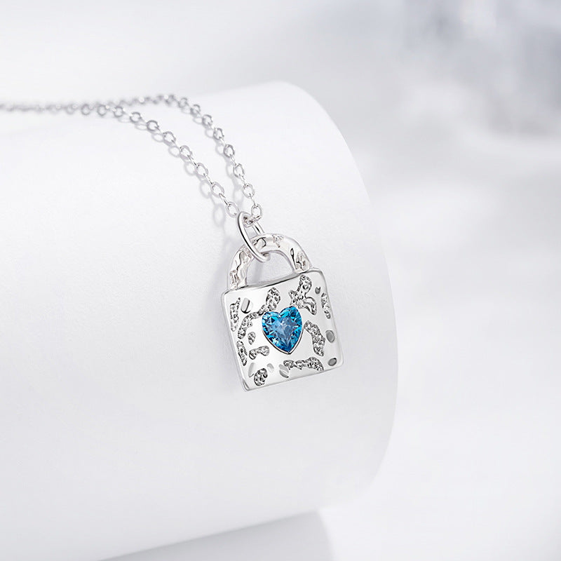 Women's Heart-Shaped Sterling Silver 925 Necklace Fashionable All-Match Zircon Lock Clavicle Chain Ins Style with Your Pendant in Mind