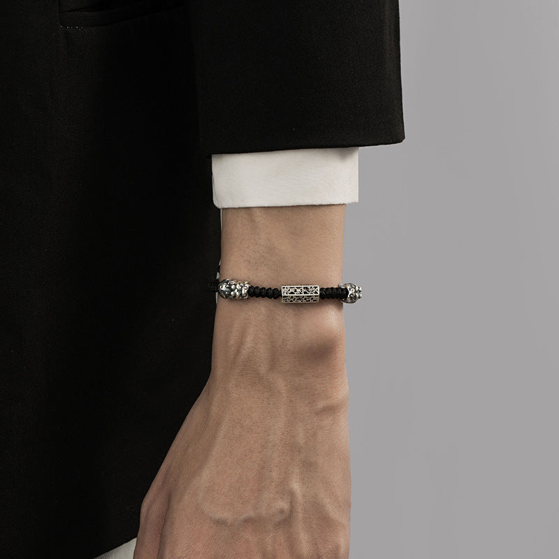 Six-Word Mantra Pure Silver 999 Bracelet Men's Fashion Versatile Tibetan Bracelet Retro Personalized Ins Style Bracelet