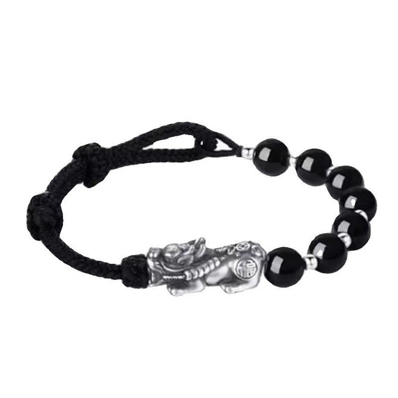 Pure Silver 999 Bracelet Men's Niche Light Luxury High-Grade Feeling NAFU Bracelet New Chinese National Fashion Red Agate Bracelet