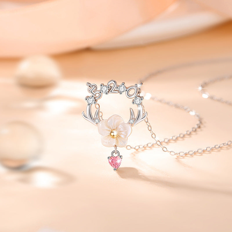 Cherry Blossom Sterling Silver 925 Necklace Female Niche Design Light Luxury Antler Clavicle Chain 520 Valentine's Day Love Pendant