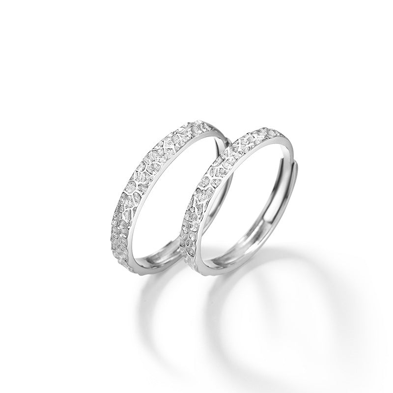 Broken Ice Pure Silver 999 Couple Ring Men and Women Niche Design Light Luxury Plain Ring Ins Style Broken Silver Couple Ring