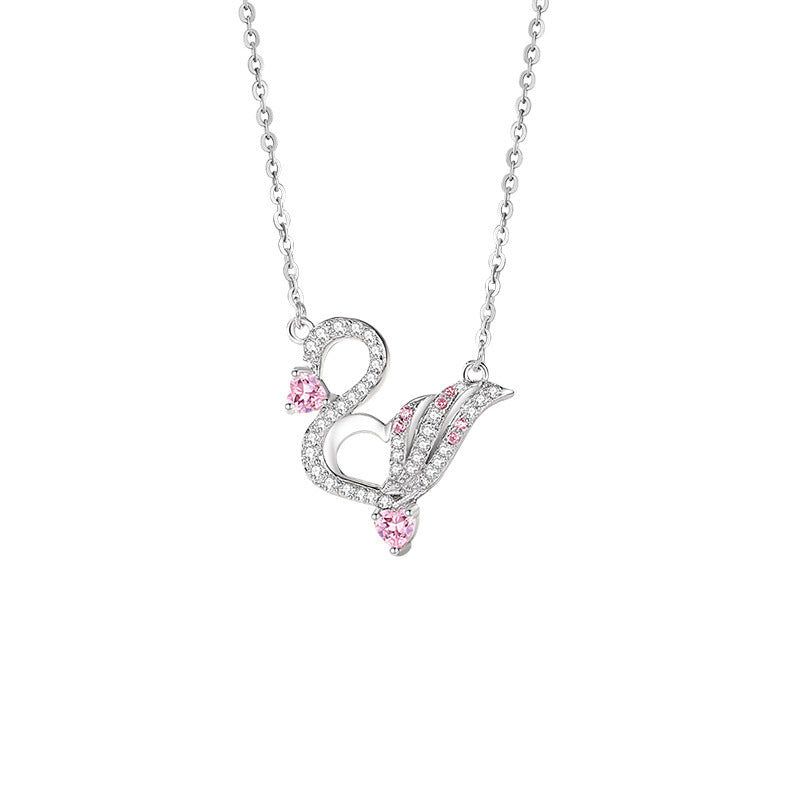 Swan Sterling Silver 925 Necklace Female Niche Design Light Luxury Pink Zircon Clavicle Chain Get Things Ins Love Pendant