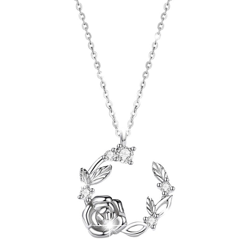 Rose Sterling Silver 925 Necklace for Women, Niche Design, Light Luxury Clavicle Chain, INS Style Garland Zircon Pendant