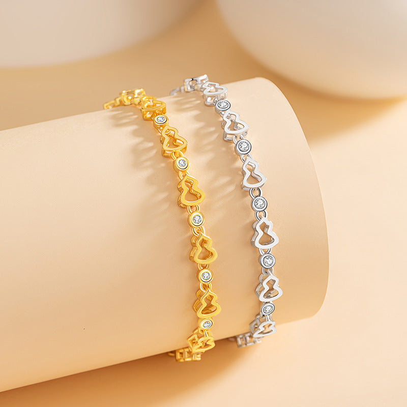 Fu Lu Double Full Sterling Silver 925 Bracelet Women's Fashion Versatile Zircon Bracelet Ins Style Gourd High-Grade Bracelet