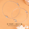 Silver Jewelry Wholesale S925 Sterling Silver Couple Bracelet Star Moon Niche Design Silver Jewelry Long-Distance Love Couple Gift