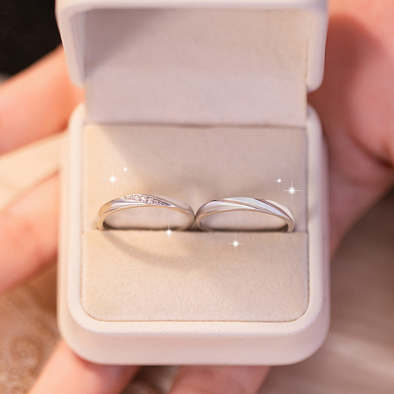 Love Together Sterling Silver 925 Couple Ring Men's and Women's Light Luxury High-Grade Vegetarian Ring 520 Mobius Ring Pair Ring