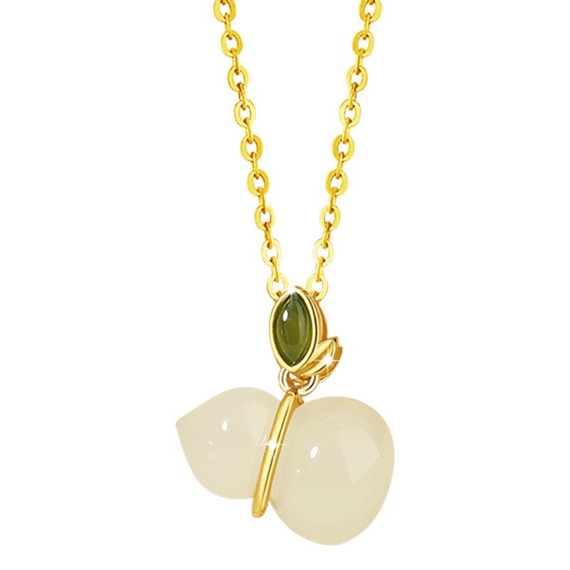 Fu Lu Double Full Sterling Silver 925 Hetian Jade Necklace Women's National Fashion New Chinese Style Jasper Clavicle Chain Ins Style Gourd Pendant