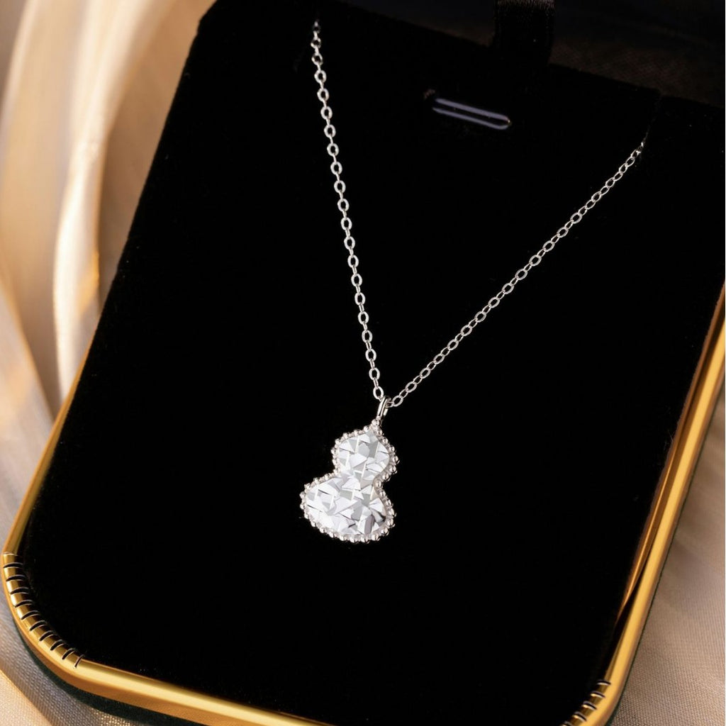 Fu Lu Double Full Sterling Silver 925 Necklace Women's Light Luxury High-Grade Broken Ice Gourd Clavicle Chain Ins White Fritillary Pendant