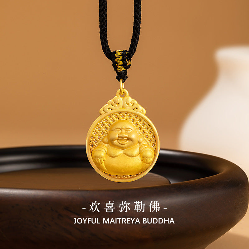 Happy Maitreya Buddha Pure Silver 999 Necklace New Chinese National Fashion Smiling Buddha Woven Necklace Ins Style Auspicious Cloud Buddha Pendant