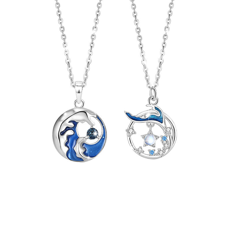 Fishtail Sterling Silver 925 Couple Necklace Men and Women Fashion All-Match Glass Stone Clavicle Chain Get Things Ins Star Pendant