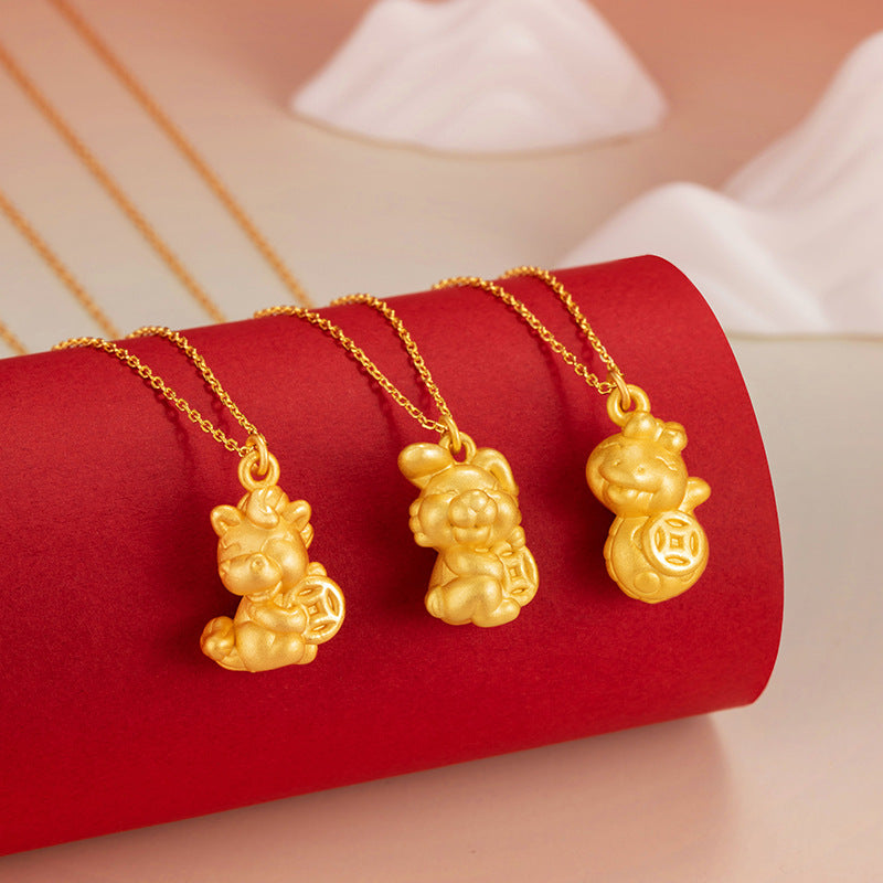 Immediately Rich Pure Silver 999 Necklace National Fashion Twelve Zodiac Coin Clavicle Chain Ins Light Luxury Style Animal Year Pendant