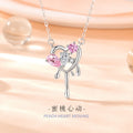 Lovely Sterling Silver 925 Necklace Women's Fashion All-Match Pink Diamond Clavicle Chain Valentine's Day Gift Key Zircon Pendant