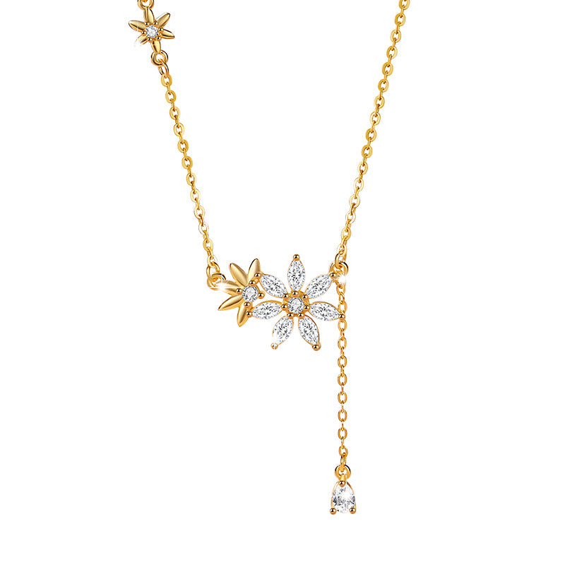 Flowers like Brocade Sterling Silver 925 Necklace Female Niche Design Light Luxury Flower Clavicle Chain Ins Style Sunflower Pendant