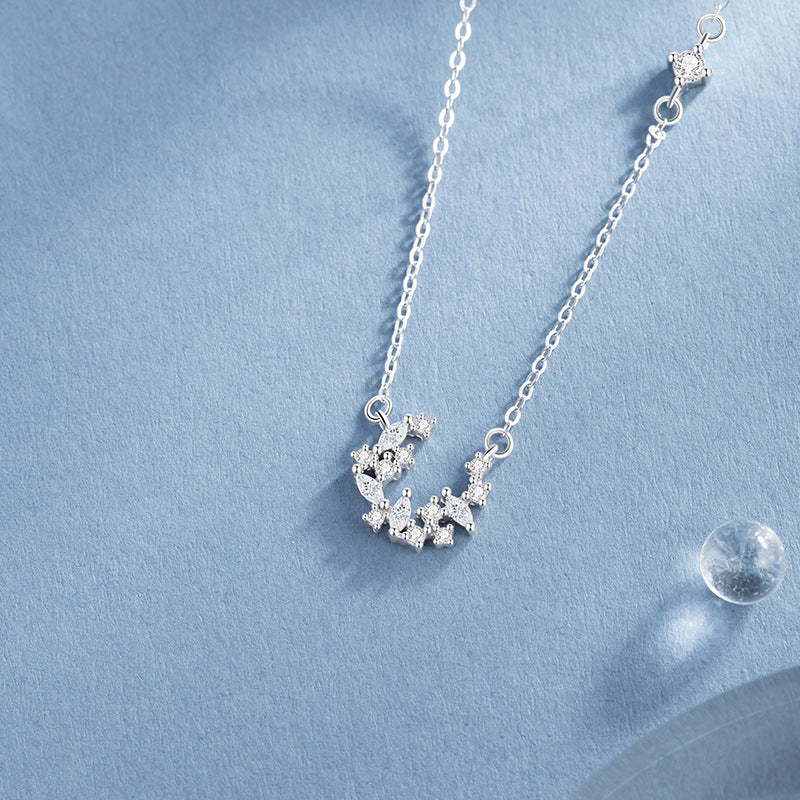 Moon Sterling Silver 925 Necklace Female Niche Design Light Luxury Romantic Star River Clavicle Chain Ins Style Star Pendant