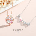 Lovely Magnetic Sterling Silver 925 Necklace Light Luxury Pink Zircon Clavicle Chain One Two-Piece Lucky Clover Pendant